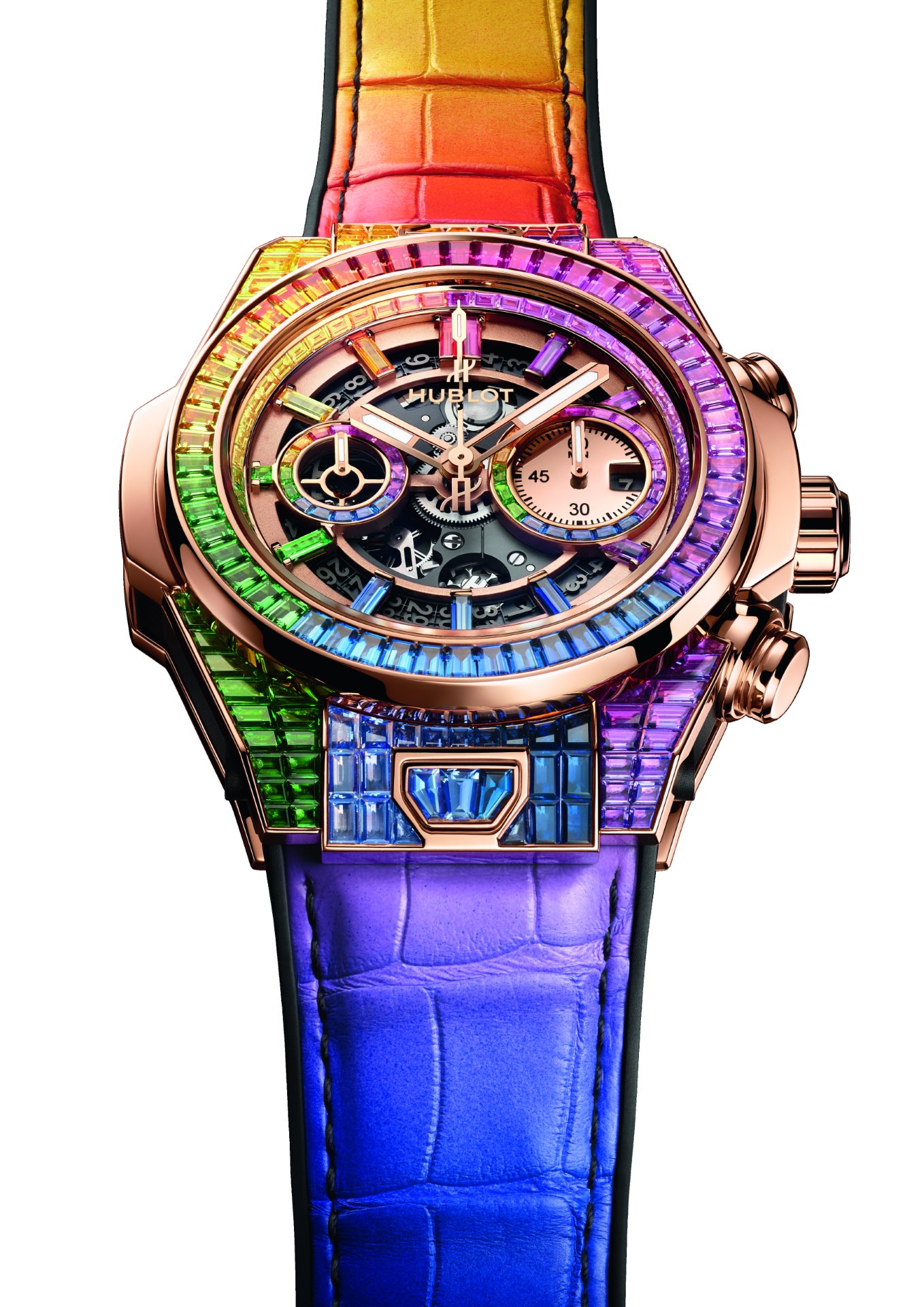 The Hublot Big Bang Unico Full Baguette King Gold Rainbow watch